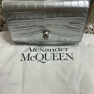 Alexander McQueen Silver Croc-Embossed Women's Bag